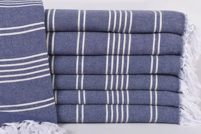 Personalized Navy Striped Throw Blanket, Organic Cotton, 95x71 Inches