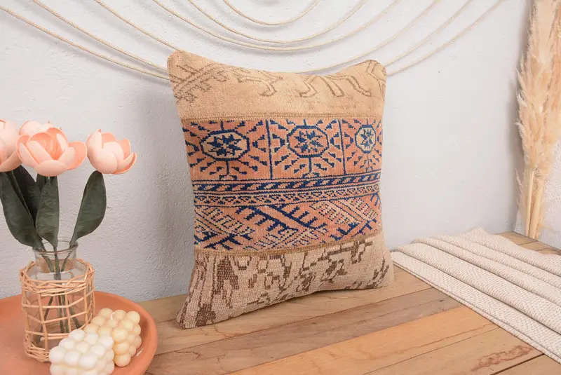 Pillow for Sofa, 18x18 Brown Pillow Case, Outdoor Patio Pillow Sham, Pillow Sham, Ethnical Kilim Rug Pillow, Retro Cushion Cover, Antique Pillows - 1