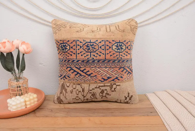 Pillow for Sofa, 18x18 Brown Pillow Case, Outdoor Patio Pillow Sham, Pillow Sham, Ethnical Kilim Rug Pillow, Retro Cushion Cover, Antique Pillows - 2