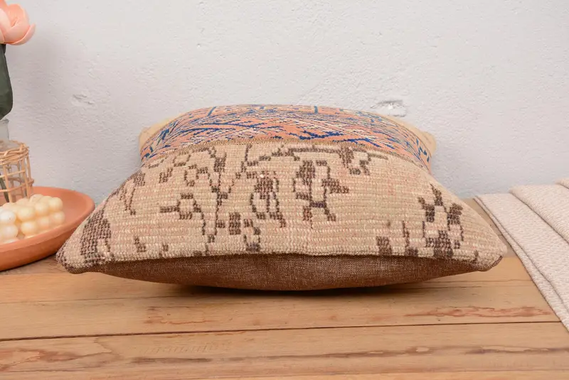 Pillow for Sofa, 18x18 Brown Pillow Case, Outdoor Patio Pillow Sham, Pillow Sham, Ethnical Kilim Rug Pillow, Retro Cushion Cover, Antique Pillows - 5