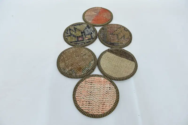 Bohemian Round Coaster, Beige and Orange Ethnic Coaster