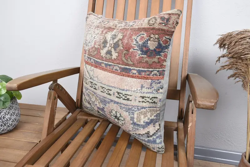 18x18 Blue Cushion Case, Handmade Kilim Cushion, Pillow Case, Ethnical Kilim Rug Pillow, Vintage Pillow, Colorful Pillow Cover - 3
