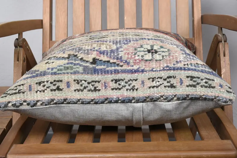 18x18 Blue Cushion Case, Handmade Kilim Cushion, Pillow Case, Ethnical Kilim Rug Pillow, Vintage Pillow, Colorful Pillow Cover - 4