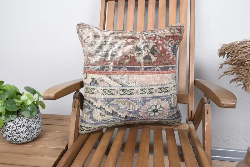 18x18 Blue Cushion Case, Handmade Kilim Cushion, Pillow Case, Ethnical Kilim Rug Pillow, Vintage Pillow, Colorful Pillow Cover - 1