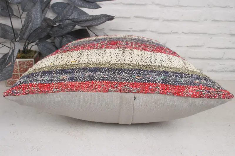 Ethnic Throw Pillow Cover, Kilim Cushion Sham, Ethnical Kilim Rug Pillow, Colorful Cushion Cover, 20x20 Red Cushion Case, Kilim Pillow, Pillow Cover - 5