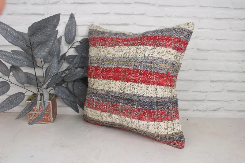 Ethnic Throw Pillow Cover, Kilim Cushion Sham, Ethnical Kilim Rug Pillow, Colorful Cushion Cover, 20x20 Red Cushion Case, Kilim Pillow, Pillow Cover - 4