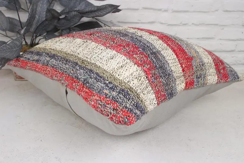 Ethnic Throw Pillow Cover, Kilim Cushion Sham, Ethnical Kilim Rug Pillow, Colorful Cushion Cover, 20x20 Red Cushion Case, Kilim Pillow, Pillow Cover - 6