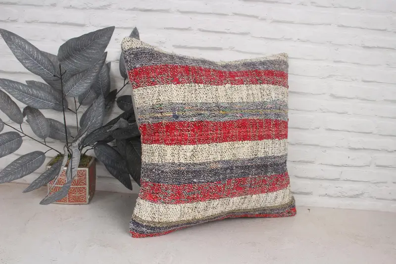 Ethnic Throw Pillow Cover, Kilim Cushion Sham, Ethnical Kilim Rug Pillow, Colorful Cushion Cover, 20x20 Red Cushion Case, Kilim Pillow, Pillow Cover - 3
