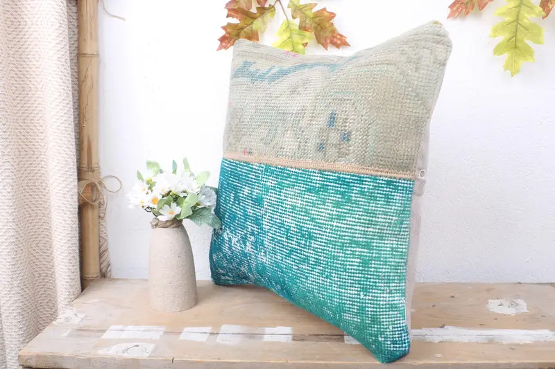 Ethnical Kilim Rug Pillow, 16x16 Blue Cushion Case, Bed Pillow, Cushion, Throw Kilim Pillow, Kilim Cushion Sham, Ethnic Throw Pillow Sham - 4