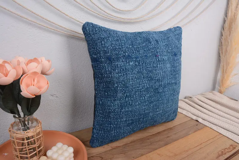 Blaues Kelim-Wurfkissen im Südwesten, besticktes Vintage-Kissen