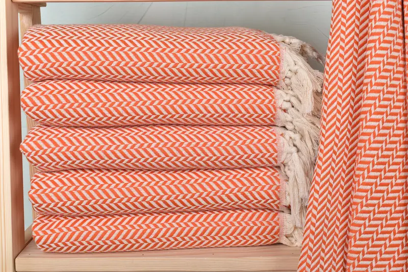 Personalized Turkish Bath Towel Orange Chevron, Organic Cotton/Linen, 40x71 Inches
