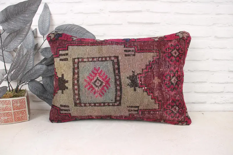 Turkish Pillow, Throw Kilim Pillow, Cushion Case, Pastel Cushion Cover, 16x24 Pink Cushion Cover, Comfy Throw Pillow, Pillow for Sofa - 1