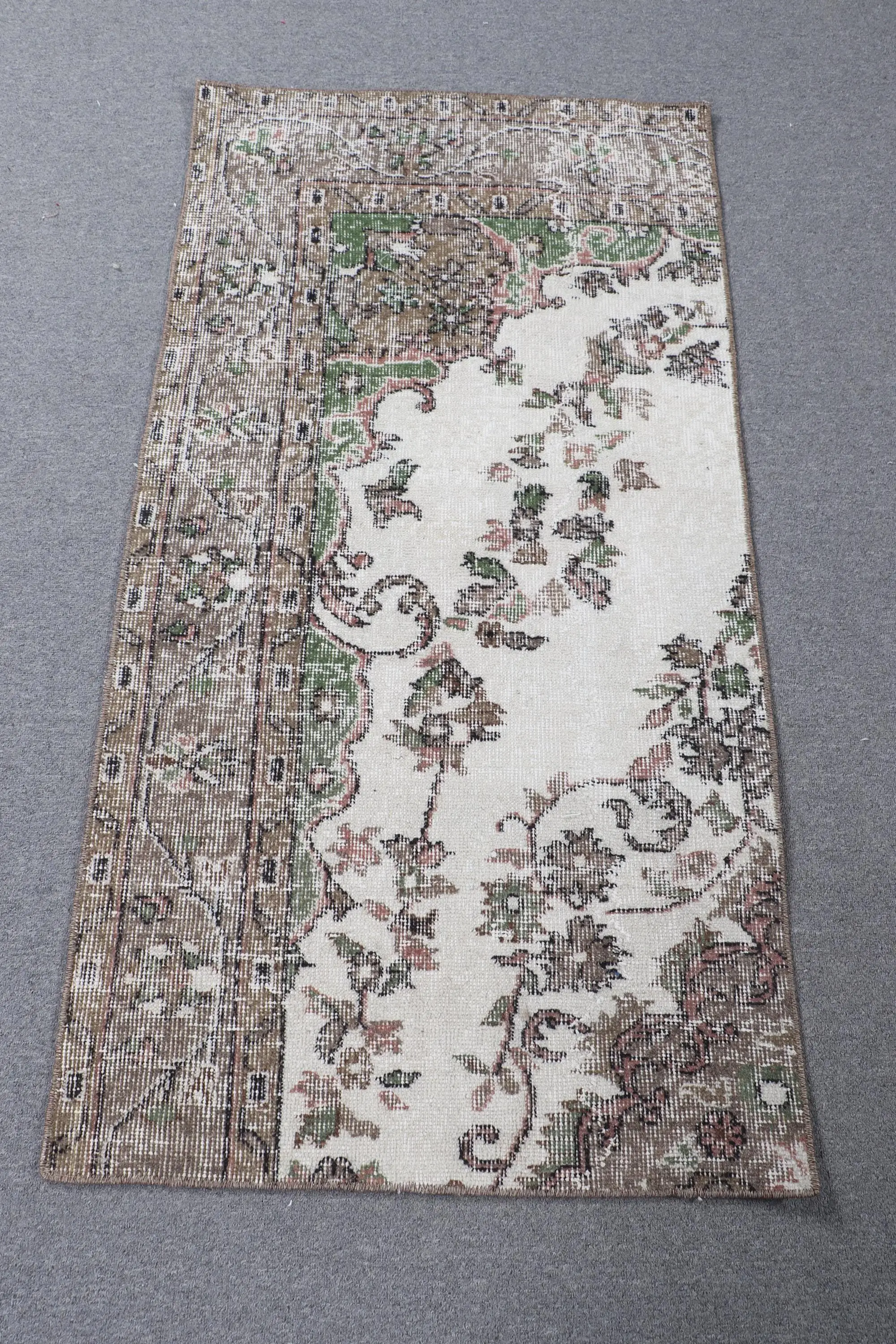 2.4x4.7 ft Rug, Turkish Vintage Rug, Brown Polka dot Wool Rug - 1