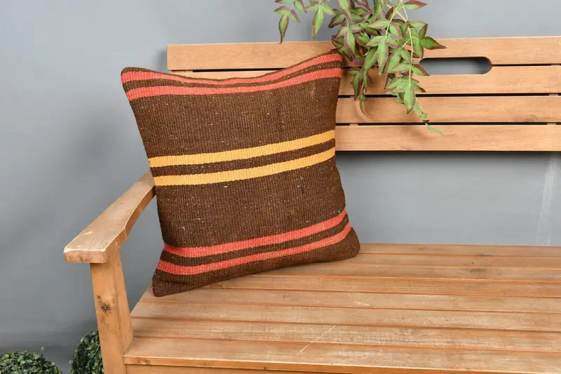 Vintage Pillow, 18x18 Brown Pillow Sham, Bolster Cushion Cover, Wholesale Pillow Sham, Pillow Sham, Gift Pillow, Vintage Kilim Throw Pillow - 1