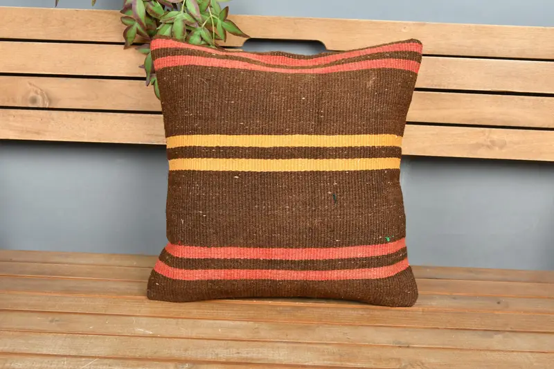 Vintage Pillow, 18x18 Brown Pillow Sham, Bolster Cushion Cover, Wholesale Pillow Sham, Pillow Sham, Gift Pillow, Vintage Kilim Throw Pillow - 6