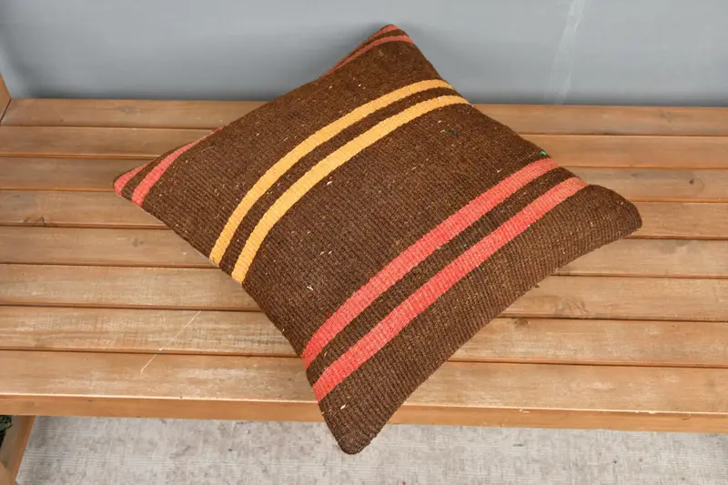 Vintage Pillow, 18x18 Brown Pillow Sham, Bolster Cushion Cover, Wholesale Pillow Sham, Pillow Sham, Gift Pillow, Vintage Kilim Throw Pillow - 2