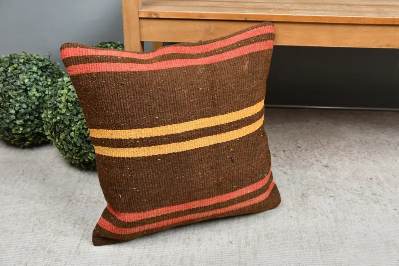 Vintage Pillow, 18x18 Brown Pillow Sham, Bolster Cushion Cover, Wholesale Pillow Sham, Pillow Sham, Gift Pillow, Vintage Kilim Throw Pillow - 7