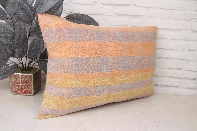 Cushion Case, Handmade Rug Seat Pillow Cover, Home Decor Pillow, Luxury Cushion, Turkish Pillow, Handmade Kilim Cushion, 16x24 Yellow Pillow Sham - 3