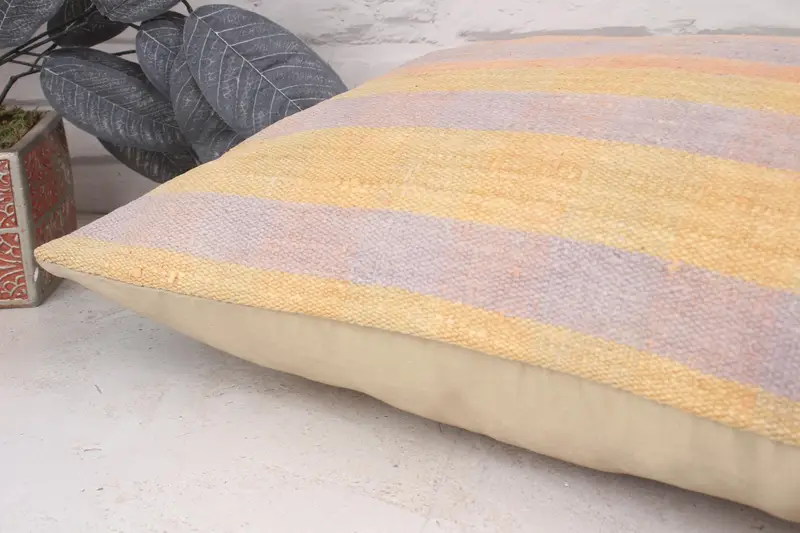 Cushion Case, Handmade Rug Seat Pillow Cover, Home Decor Pillow, Luxury Cushion, Turkish Pillow, Handmade Kilim Cushion, 16x24 Yellow Pillow Sham - 6