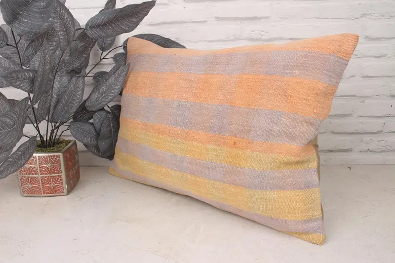 Cushion Case, Handmade Rug Seat Pillow Cover, Home Decor Pillow, Luxury Cushion, Turkish Pillow, Handmade Kilim Cushion, 16x24 Yellow Pillow Sham - 4