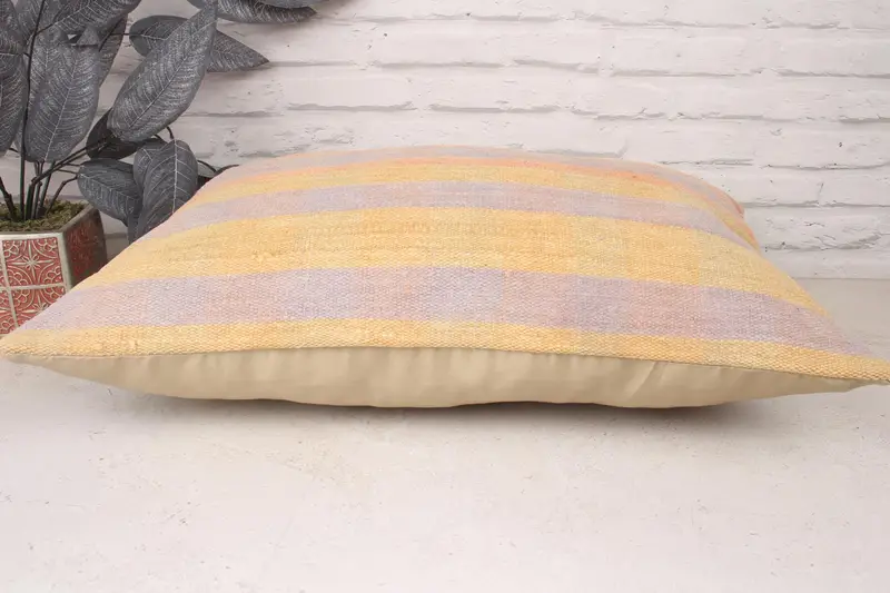 Cushion Case, Handmade Rug Seat Pillow Cover, Home Decor Pillow, Luxury Cushion, Turkish Pillow, Handmade Kilim Cushion, 16x24 Yellow Pillow Sham - 5