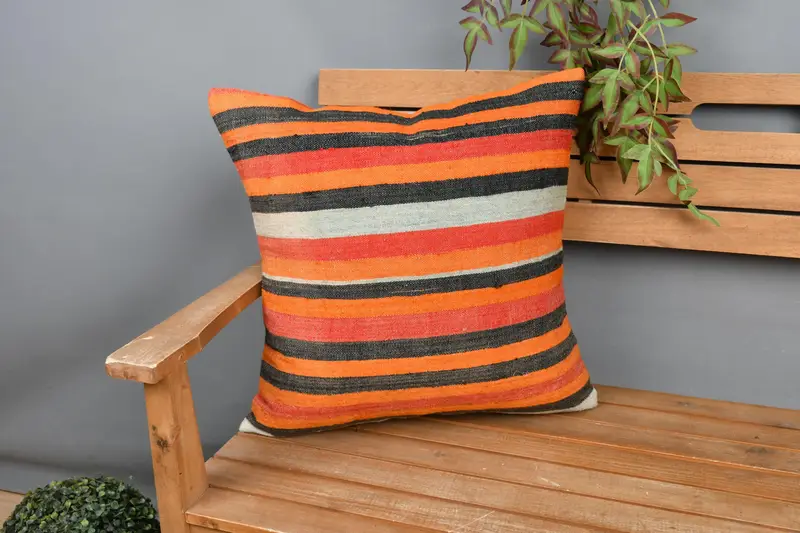 20x20 Orange Cushion Cover, Home Decor Pillow, Vintage Kilim Throw Pillow, Cushion Cover, Antique Pillows, Aesthetic Pillow Case - 1