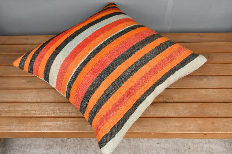 20x20 Orange Cushion Cover, Home Decor Pillow, Vintage Kilim Throw Pillow, Cushion Cover, Antique Pillows, Aesthetic Pillow Case - 2