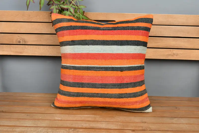 20x20 Orange Cushion Cover, Home Decor Pillow, Vintage Kilim Throw Pillow, Cushion Cover, Antique Pillows, Aesthetic Pillow Case - 6