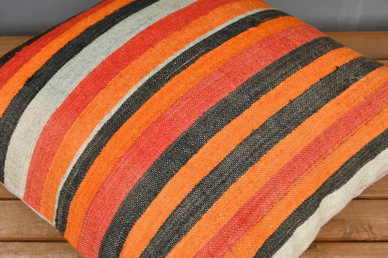20x20 Orange Cushion Cover, Home Decor Pillow, Vintage Kilim Throw Pillow, Cushion Cover, Antique Pillows, Aesthetic Pillow Case - 3