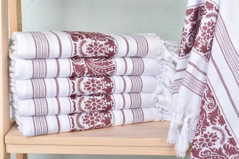 Personalized Beach Towel Burgundy Animal Pattern, Organic Cotton/Linen, 40x63 Inches