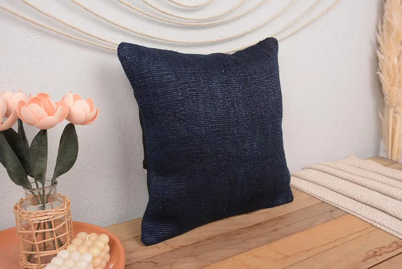 Blaues und graues Southwestern-Wurfkissen, 18x18 besticktes Vintage-Kissen