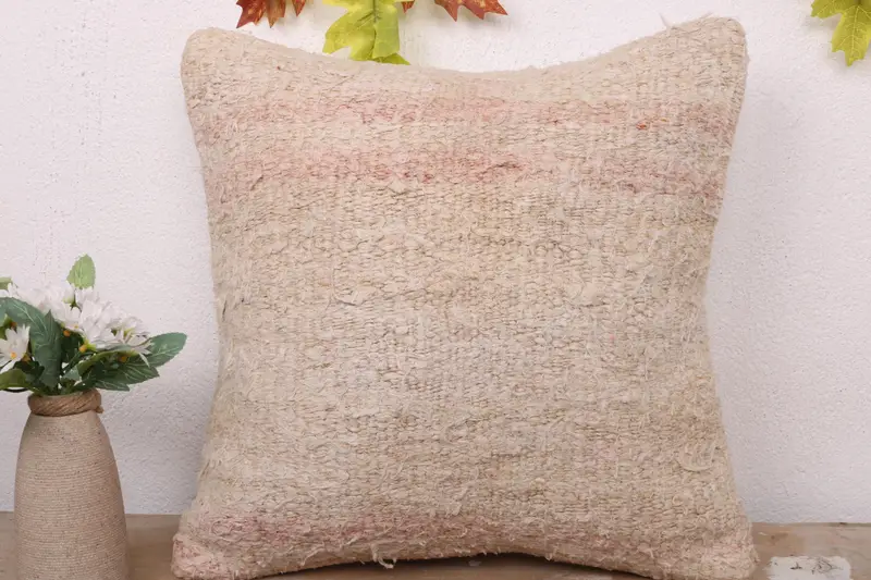 Pillow, 16x16 Beige Pillow Sham, Throw Kilim Pillow, Bed Cushion Case, Accent Pillow, Antique Pillows, Nomadic Cushion, Turkish Pillow - 2
