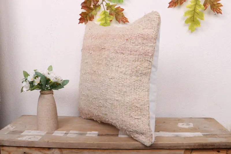 Pillow, 16x16 Beige Pillow Sham, Throw Kilim Pillow, Bed Cushion Case, Accent Pillow, Antique Pillows, Nomadic Cushion, Turkish Pillow - 4