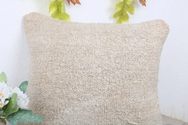Antique Pillows, Turkish Rugs Pillow Case, Ethnic Pillow, Cushion Cover, Handmade Kilim Cushion, Kilim Pillow Cover, 14x14 White Pillow - 5