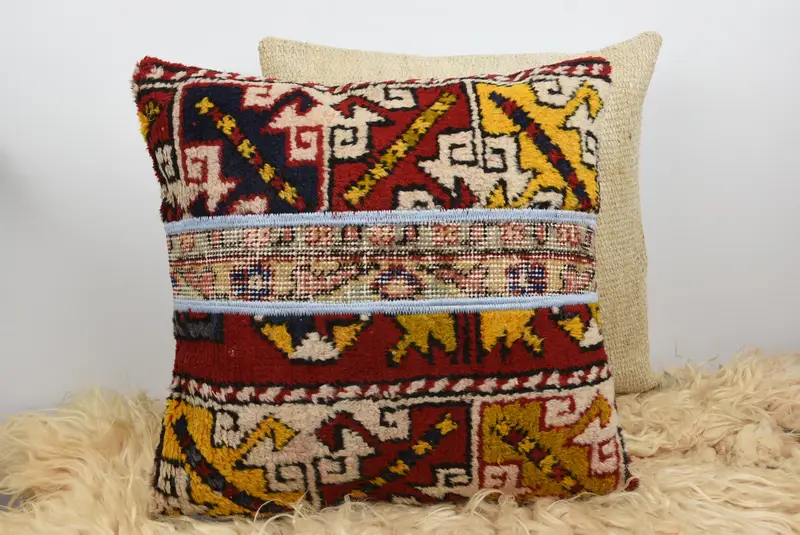 18x18 Red Pillow Case, Cotton Cushion Cover, Handmade Kilim Cushion, Antique Pillows, Pillow for Sofa, Christmas Pillow Sham, Pillow Sham - 6