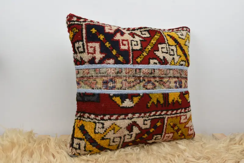 18x18 Red Pillow Case, Cotton Cushion Cover, Handmade Kilim Cushion, Antique Pillows, Pillow for Sofa, Christmas Pillow Sham, Pillow Sham - 8