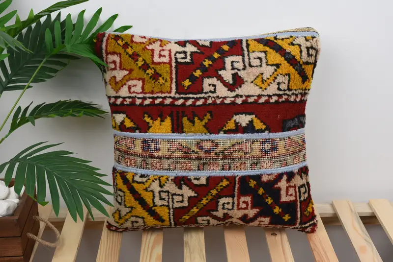 18x18 Red Pillow Case, Cotton Cushion Cover, Handmade Kilim Cushion, Antique Pillows, Pillow for Sofa, Christmas Pillow Sham, Pillow Sham - 1