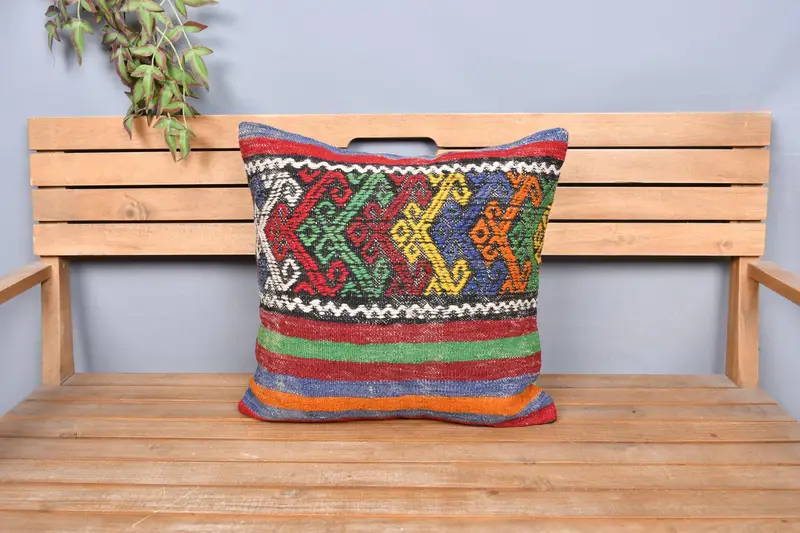 Antique Pillows, Pillow, Vintage Kilim Throw Pillow, Aztec Cushion Cover, 20x20 Red Cushion Cover, Throw Kilim Pillow, Sofa Bolster Pillow Sham - 6