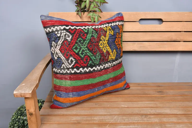 Antique Pillows, Pillow, Vintage Kilim Throw Pillow, Aztec Cushion Cover, 20x20 Red Cushion Cover, Throw Kilim Pillow, Sofa Bolster Pillow Sham - 1