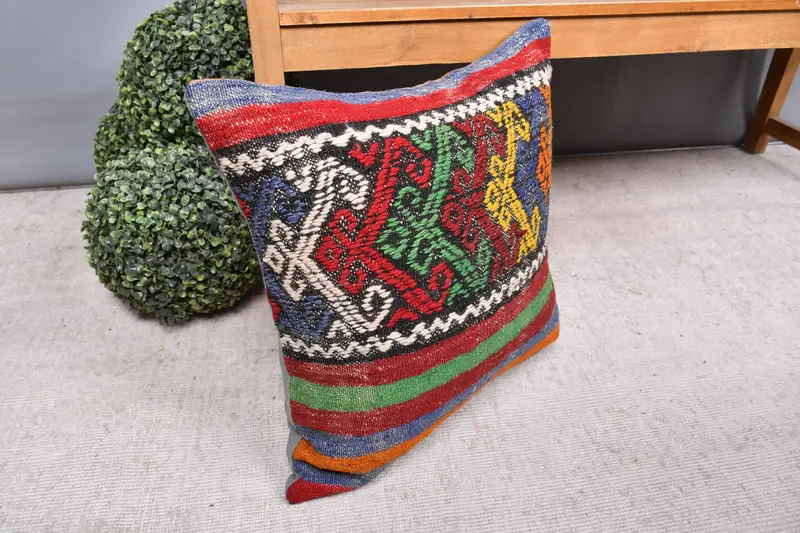Antique Pillows, Pillow, Vintage Kilim Throw Pillow, Aztec Cushion Cover, 20x20 Red Cushion Cover, Throw Kilim Pillow, Sofa Bolster Pillow Sham - 7