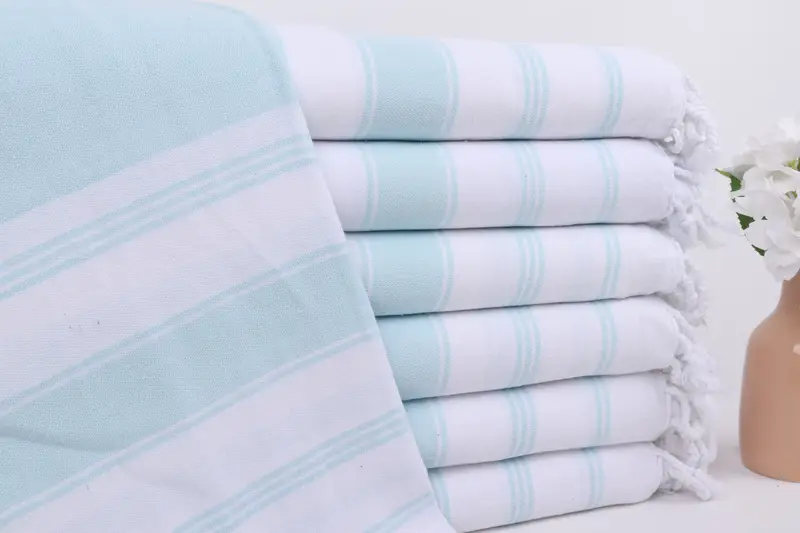 Kişiye Özel Plaj Havlusu Mint Pamuk Çizgili, 40x71 İnç