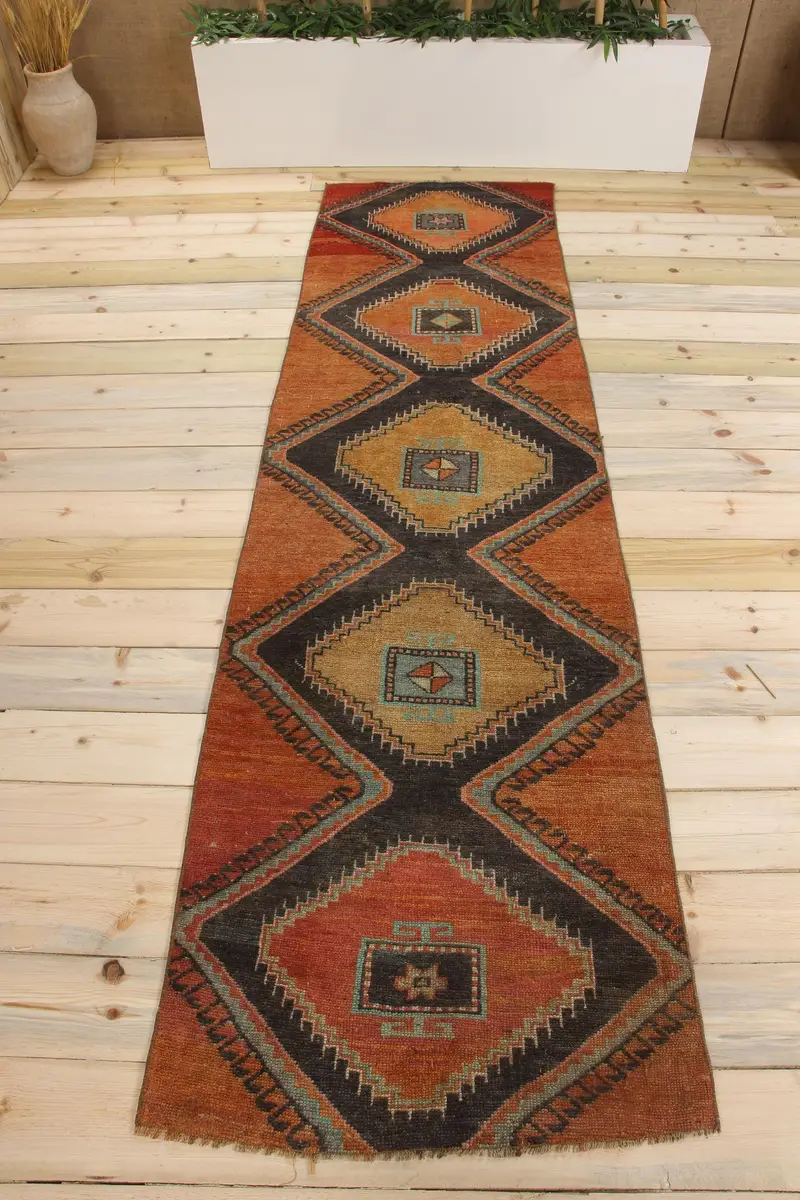 Handmade Orange Southwestern Rug, 2x8,9 ft Vibrant Decor