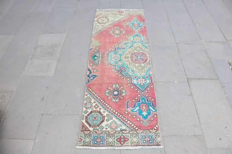 1.9x5.9 ft Rug, Vintage Turkish Runner Rug, Red Oushak Wool Rug - 1