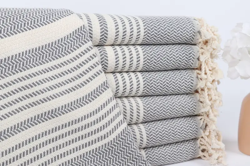 刺繍入りビーチタオル ダークグレーストライプ、パーソナライズされたギフトボックス、40x71インチ