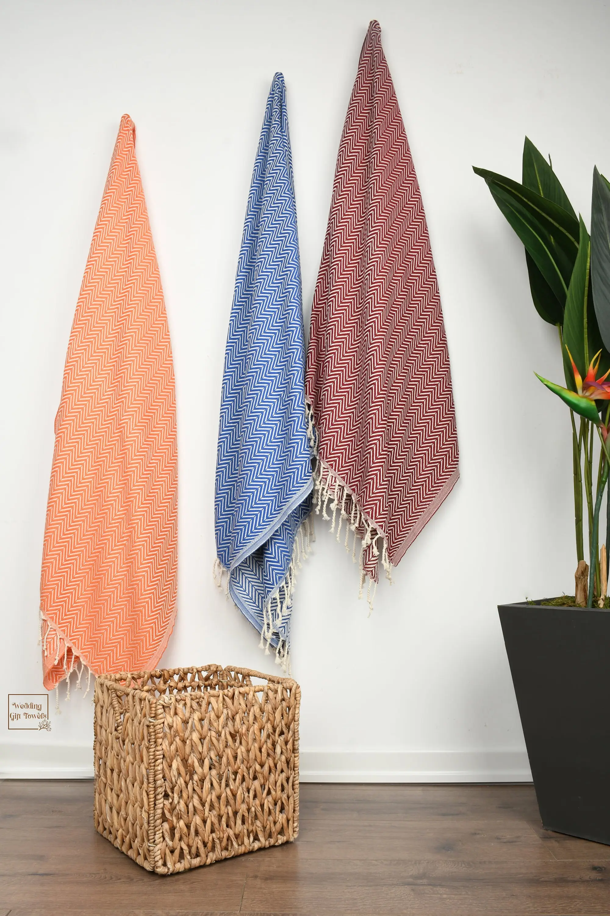 Custom Gift Turkish Cotton Zig Zag Towel Beige, 70x40 Inches - 1