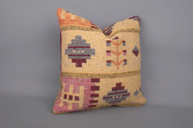 Antique Pillows, Retro Throw Pillow Cover, Throw Kilim Pillow, Pillow Case, Cotton Pillow Case, Turkish Pillow, 18x18 Yellow Cushion Case - 2