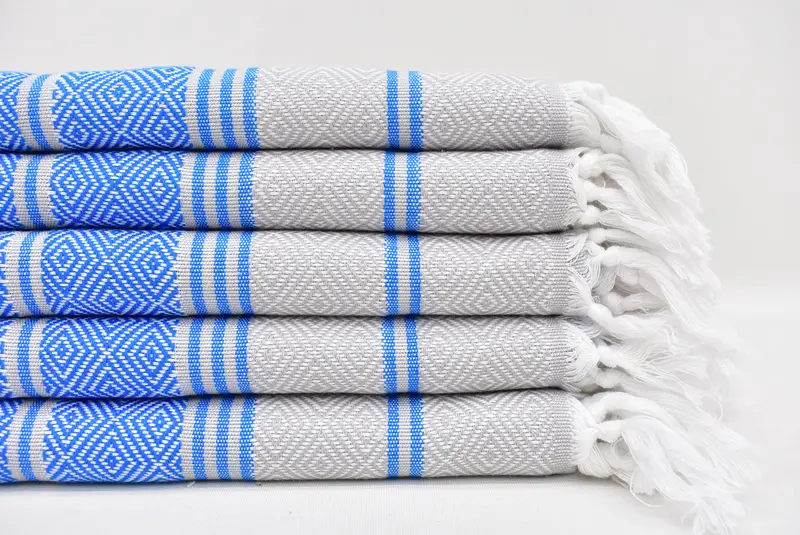 Turkish Hand Towel Blue Gray Diamond, Cotton, 40x18 Inches