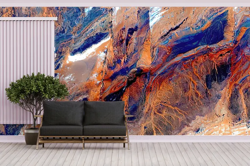 Zarif Kahverengi ve Lacivert Çağdaş Baskılı Duvar Kağıdı