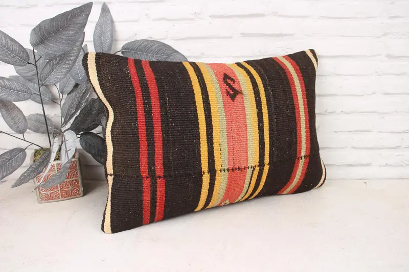 Ethnical Kilim Rug Pillow, Pet Cushion Case, Boho Throw Pillow Sham, Boho Pillow, 16x24 Brown Pillow Case, Cushion Cover, Vintage Pillow - 3
