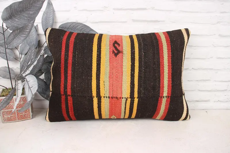 Ethnical Kilim Rug Pillow, Pet Cushion Case, Boho Throw Pillow Sham, Boho Pillow, 16x24 Brown Pillow Case, Cushion Cover, Vintage Pillow - 1